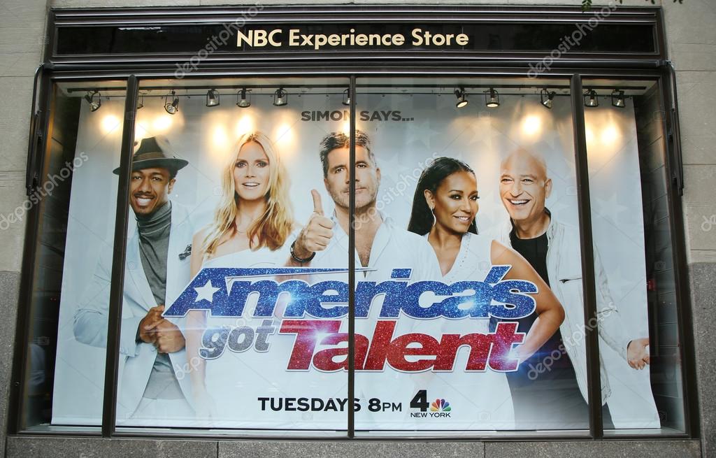 NEW YORK - JUNE 16, 2016: NBC Experience Store window display decorated with America's Got Talent logo in Rockefeller Center in Midtown Manhattan