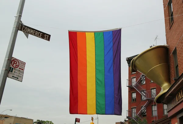 Рейнбоу флаг в Гринвич-Виллидж в Нью-Йорке — стоковое фото