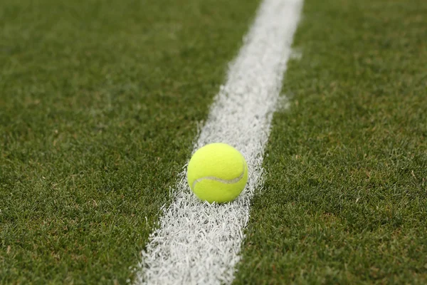 Tennis ball on grass tennis court — Stock Photo, Image