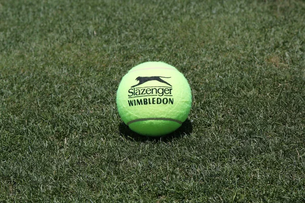 Slazenger wimbledon tenis topu çim tenis kortunda — Stok fotoğraf