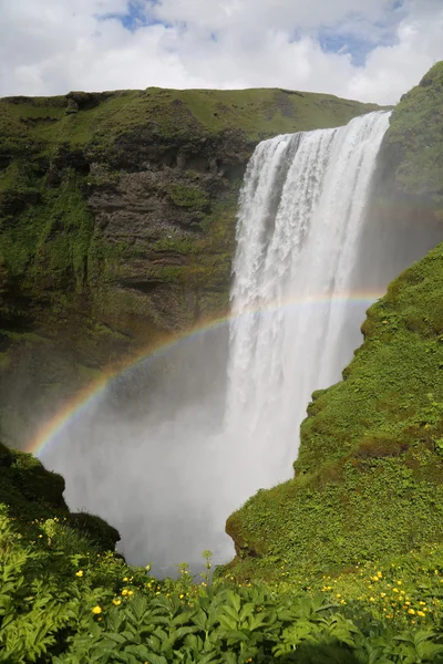 Arco-íris sobre cachoeira Skogafoss na Islândia — Fotografia de Stock