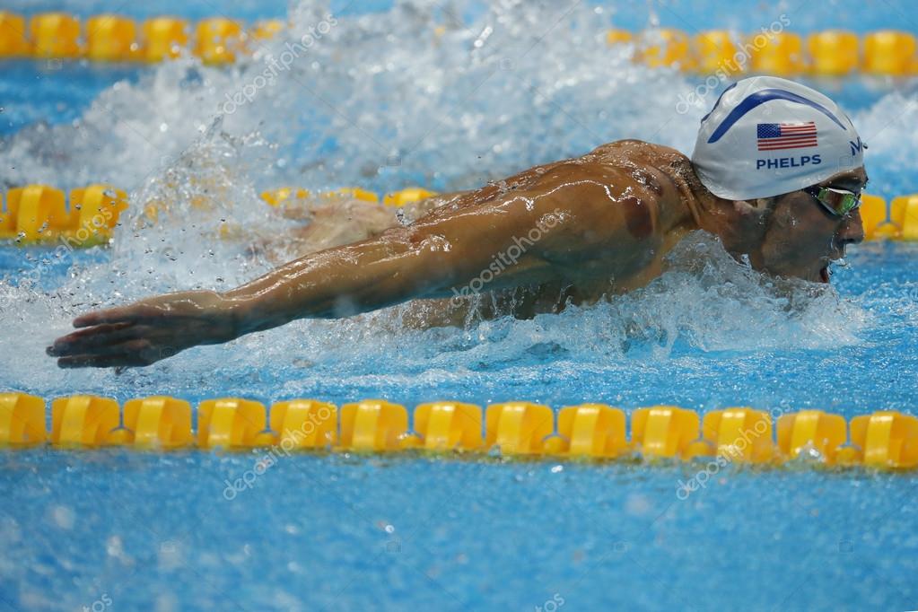 RIO DE JANEIRO, BRAZIL  AUGUST 8, 2016: Olympic champion Michael Phelps of United States swimming the Men's 200m butterfly at Rio 2016 Olympic Games