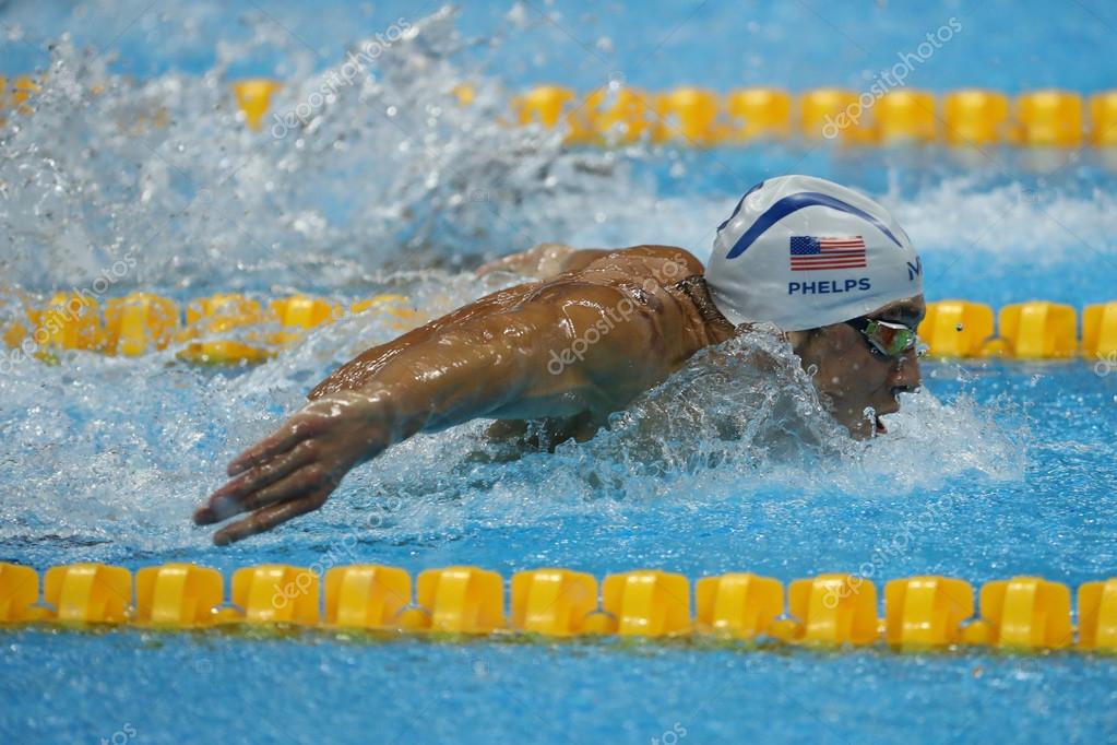 RIO DE JANEIRO, BRAZIL  AUGUST 8, 2016: Olympic champion Michael Phelps of United States swimming the Men's 200m butterfly at Rio 2016 Olympic Games