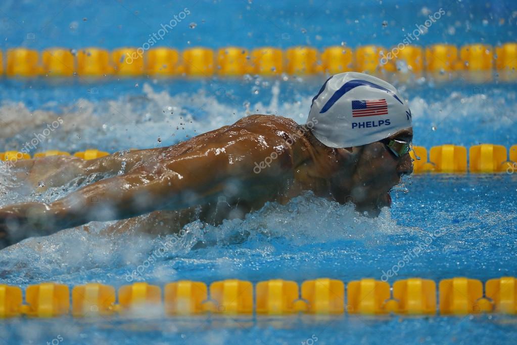 RIO DE JANEIRO, BRAZIL  AUGUST 8, 2016: Olympic champion Michael Phelps of United States swimming the Men's 200m butterfly at Rio 2016 Olympic Games