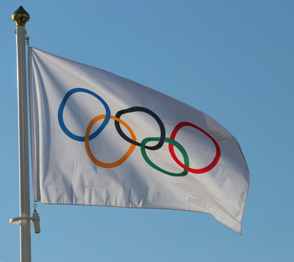 Olympic Flag at Copacabana Beach in Rio de Janeiro