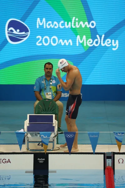 Campeão olímpico Ryan Lochte dos Estados Unidos antes do revezamento medley individual de 200m masculino dos Jogos Olímpicos Rio 2016 — Fotografia de Stock