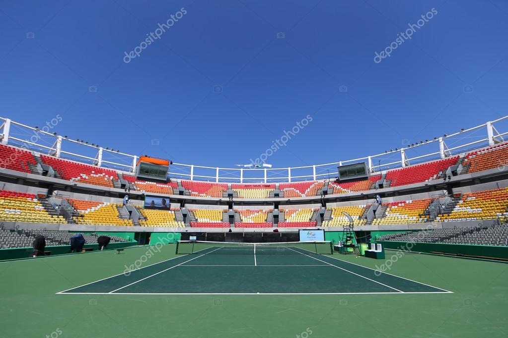 RIO DE JANEIRO, BRAZIL - AUGUST 5, 2016: Main tennis venue Maria Esther Bueno Court  of the Rio 2016 Olympic Games at the Olympic Tennis Centre