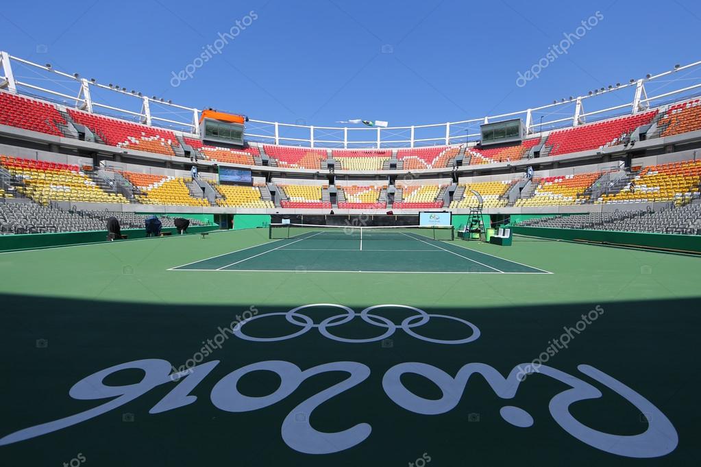 RIO DE JANEIRO, BRAZIL - AUGUST 5, 2016: Main tennis venue Maria Esther Bueno Court  of the Rio 2016 Olympic Games at the Olympic Tennis Centre