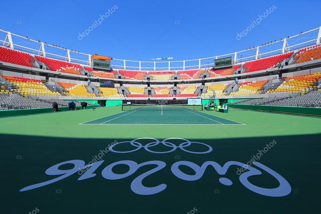 RIO DE JANEIRO, BRAZIL - AUGUST 5, 2016: Main tennis venue Maria Esther Bueno Court  of the Rio 2016 Olympic Games at the Olympic Tennis Centre