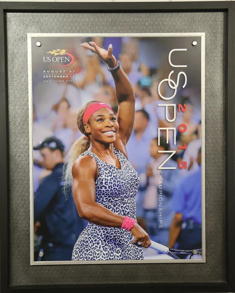 Us open 2015 poster on display im billie jean king national tennis center in new york — Stockfoto