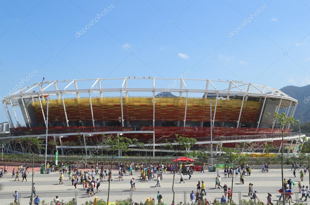RIO DE JANEIRO, BRAZIL - AUGUST 13, 2016: Main tennis venue Maria Esther Bueno Court of the Rio 2016 Olympic Games at the Olympic Tennis Centre