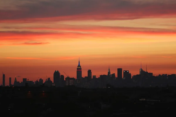 New York City panorama panoramę miasta o zachodzie słońca — Zdjęcie stockowe