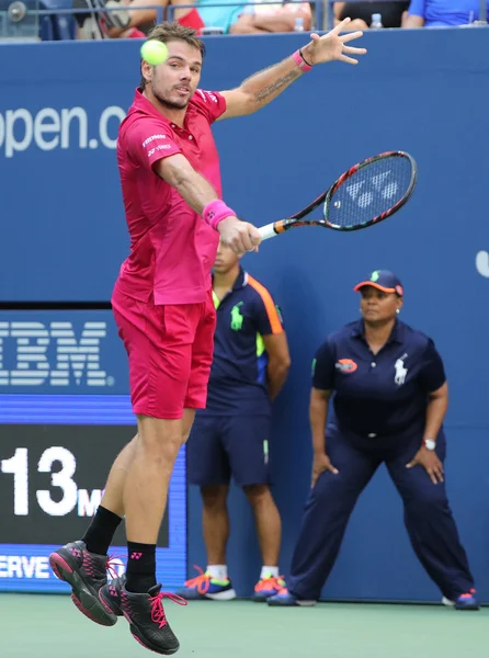 Grand Slam bize açık 2016, ilk tur maçı sırasında eylem Stanislas Wawrinka İsviçre şampiyonu — Stok fotoğraf