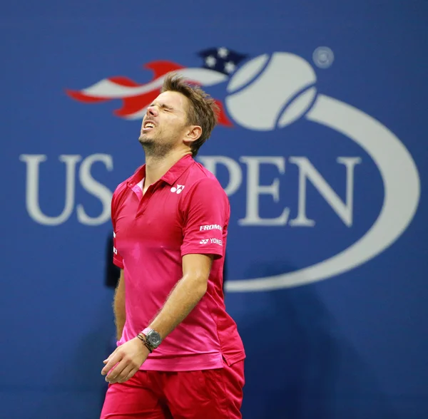 Trzy razy mistrz Wielkiego Szlema Stanislas Wawrinka Szwajcarii świętuje zwycięstwo po jego finałowym meczu na US Open 2016 — Zdjęcie stockowe