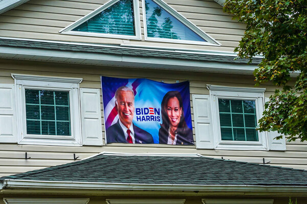 OCEANSIDE, NEW YORK - OCTOBER 20, 2020: Biden Harris 2020 home decoration in Long Island, New York