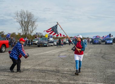BROOKLYN, NEW YORK - 1 Kasım 2020: Başkan Trump destekçileri Brooklyn, New York 'ta düzenlenen 2020 Ulusal Trump Günü mitingine katıldı