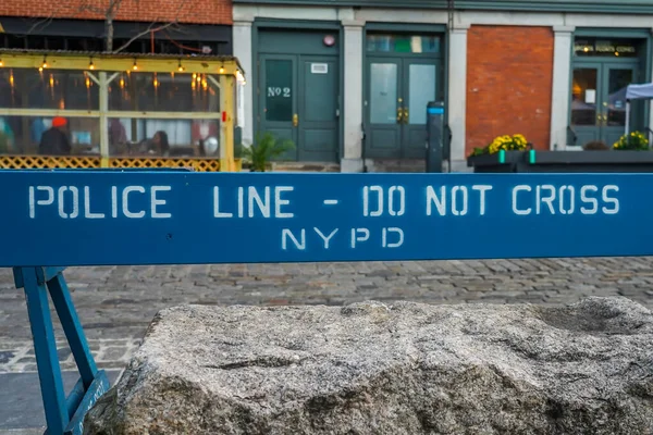 Police Line Cross Nypd Wooden Barrier — Stock Photo, Image