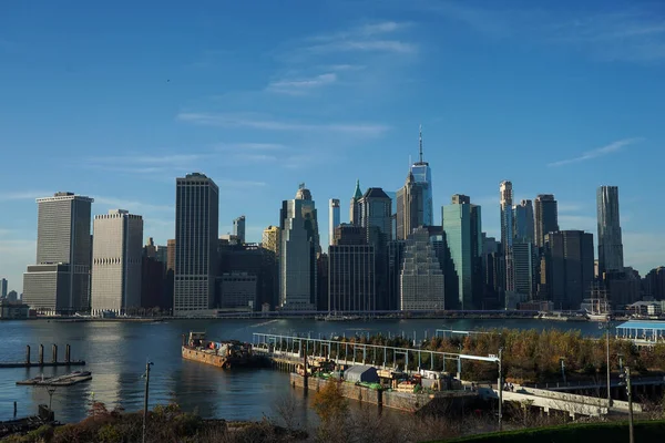 Панорама Нижнего Манхэттена Бруклинского Моста — стоковое фото