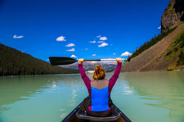 Canoeing on Lake Louise. Lake Louise is the second most-visited destination in the Banff National Park. 