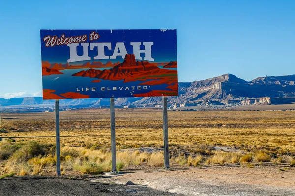 Monument Valley Utah Septiembre 2014 Bienvenido Utah Firmar Monument Valley — Foto de Stock