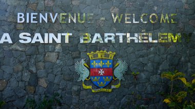 St. Barts, FRANSIZ Batı Hindistanı - 5 Şubat 2021 Saint Barthelemy tabelasına hoş geldiniz.
