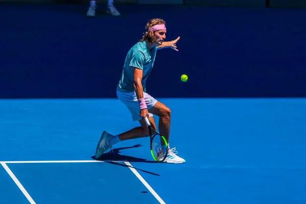 Melbourne Australia Enero 2019 Tenista Profesional Stefanos Tsitsipas Grecia Acción — Foto de Stock