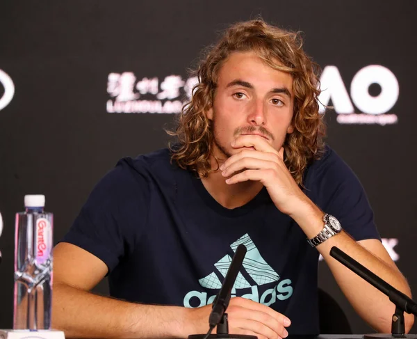 Melbourne Australia Enero 2019 Tenista Profesional Stefanos Tsitsipas Durante Conferencia — Foto de Stock