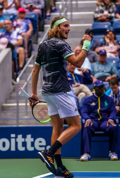 New York Серпня 2019 Професійний Тенісист Stefanos Tsitsipas Greece Action — стокове фото