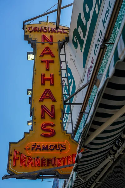 Brooklyn New York May 2021 Nathan Original Restaurant Sign Coney — Stock Photo, Image