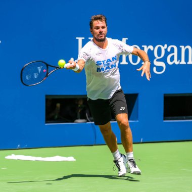 NEW YORK - 22 AĞUSTOS 2018: İsviçre Grand Slam Şampiyonu Stanislas Wawrinka Billie Jean King Ulusal Tenis Merkezi 'nde 2018 ABD Açık 