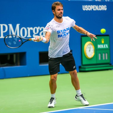 NEW YORK - 22 AĞUSTOS 2018: İsviçre Grand Slam Şampiyonu Stanislas Wawrinka Billie Jean King Ulusal Tenis Merkezi 'nde 2018 ABD Açık 