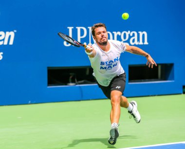 NEW YORK - 22 AĞUSTOS 2018: İsviçre Grand Slam Şampiyonu Stanislas Wawrinka Billie Jean King Ulusal Tenis Merkezi 'nde 2018 ABD Açık 