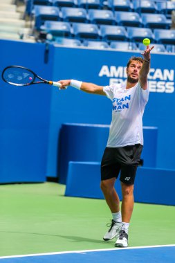NEW YORK - 22 AĞUSTOS 2018: İsviçre Grand Slam Şampiyonu Stanislas Wawrinka Billie Jean King Ulusal Tenis Merkezi 'nde 2018 ABD Açık 