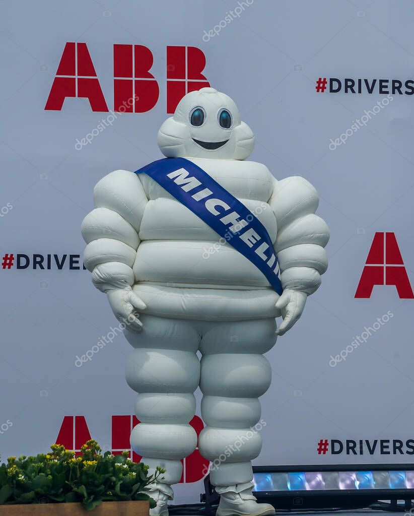 BROOKLYN, NEW YORK - JULY 11, 2021: Bibendum, commonly referred to in English as the Michelin Man or Michelin Tyre Man, is the official mascot of the Michelin tire company