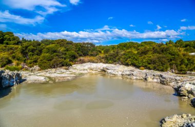 Yeni Zelanda, Rotorua 'daki Hell' s Gate Jeotermal Rezerv ve Mud Spa 'da Hurutini termal havuzu.