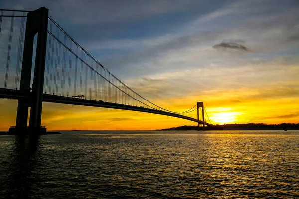 Verrazano Bridge Sunset New York Verrazano Bridge Double Decked Suspension — Stock Photo, Image