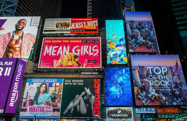 New York October 2019 Broadway Signs Manhattan Prominent Theater Houses — Stock Photo, Image