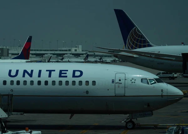 Denver Colorado August 2021 United Airlines Vliegtuig Asfalt Denver International — Stockfoto