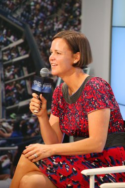Three times Grand Slam champion and Olympic Champion Lindsay Davenport during press conference at Billie Jean King National Tennis Center clipart