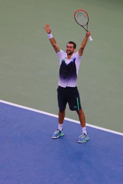 Marin cilic Sırbistan zaferi yarı final maçında roger federer İsviçre'nin bize açık 2014 kutluyor profesyonel tenis oyuncusu