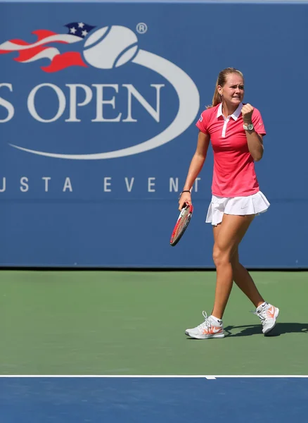 US Open 2014 girls junior champion Marie Bouzkova from Czech Republic during final match — Stock Photo, Image
