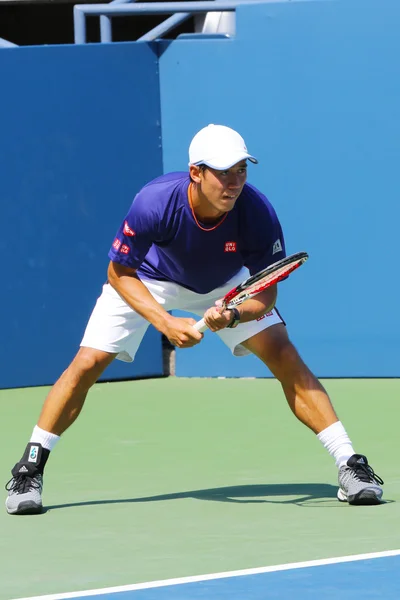 Profesyonel tenis oyuncusu kei nishikori uygulamaları bizim için 2014 açın — Stok fotoğraf