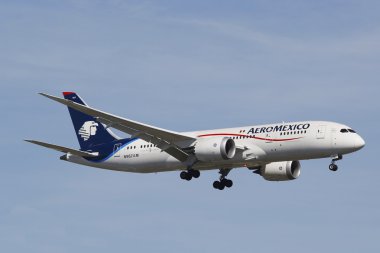 Aeromexico Boeing 787 Dreamliner Jfk Havaalanı'nda açılış öncesi New York gökyüzünde