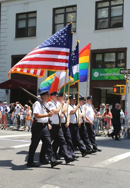 The Color Guard of the New York Police Department during at LGBT Pride Parade in New York — Stock Photo, Image