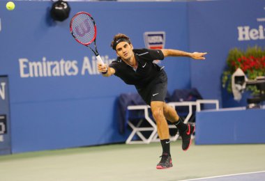 On yedi kez Grand Slam şampiyonu Roger Federer, bize açık 2014 Gael Monfils karşı çeyrek final maçında sırasında