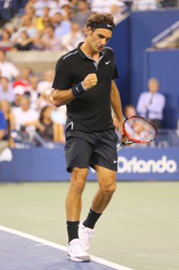 Seventeen times Grand Slam champion Roger Federer during round 4 match at US Open 2014 clipart