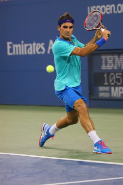 Seventeen times Grand Slam champion Roger Federer  during third round match at US Open 2014 clipart