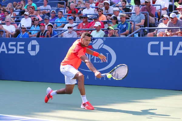 Professionell tennisspelare Jo-Wilfried Tsonga under oss öppna 2014 första omgången match — Stockfoto