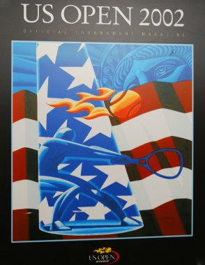 Bize açık 2002 poster Billie Jean King Ulusal Tenis merkezi New York'ta ekranda
