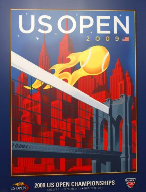 Bize açık 2009 poster Billie Jean King Ulusal Tenis merkezi New York'ta ekranda